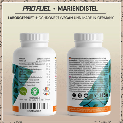 Milk Thistle Capsules High Dose 120x - 5-fold complex with milk thistle, artichoke, dandelion, desmodium &amp; choline - Liver function &amp; fat metabolism - 200 mg silymarin per day - 4-month supply