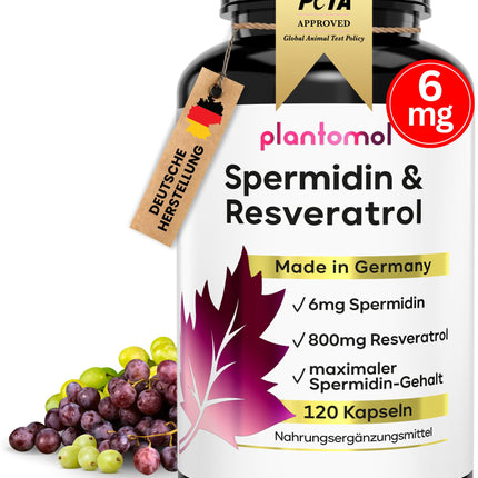 120 Spermidine Capsules High Dose - Spermidine 6mg &amp; 800mg Trans Resveratrol High Dose - Unique Combination - 2 Month Supply