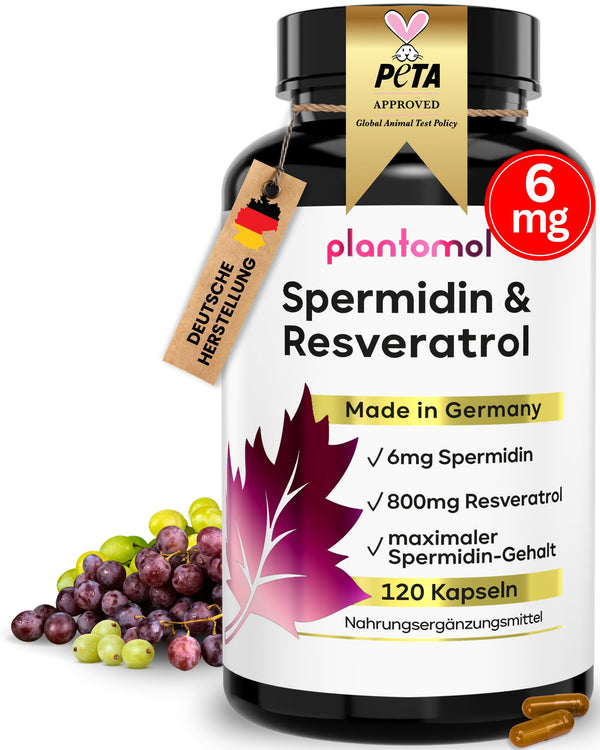 120 Spermidine Capsules High Dose - Spermidine 6mg &amp; 800mg Trans Resveratrol High Dose - Unique Combination - 2 Month Supply