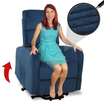 Mendler TV armchair HWC-K62, recliner chair, TV armchair, reclining function, stand-up aid, metal fabric/textile cord - blue