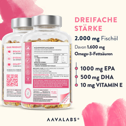 Omega 3 Capsules High Dose 2000mg Omega 3 Oil 1000mg EPA + 500mg DHA per Daily Dose (2 Premium Omega 3 Fish Oil Capsules) - Omega-3 Fatty Acid Capsules - 120 Capsules Fish Oil Omega 3 High Dose 60 Days