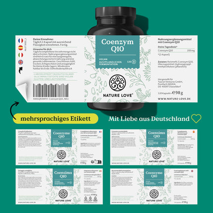 NATURE LOVE® Coenzyme Q10 High Dose - 200mg per capsule - 120 vegan capsules in a 4-month supply - From plant fermentation - High dosage &amp; produced in Germany