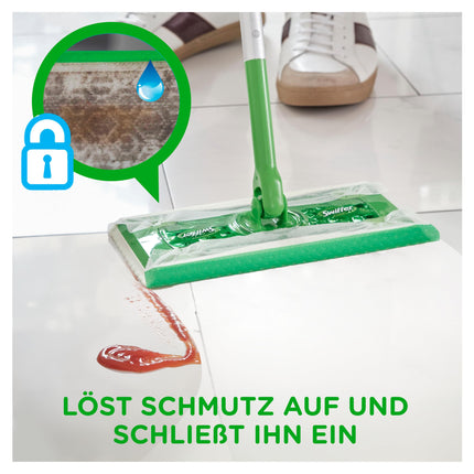 Swiffer Floor Mop with 102 Dry Floor Cloths Picks Up Dirt and Locks It in (+3 Wet Floor Cloths as Sample Pack)