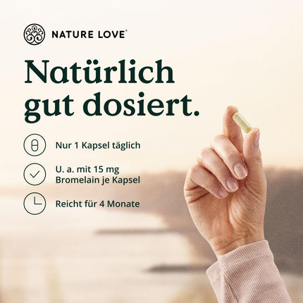 NATURE LOVE® Enzyme Complex - 120 Capsules - incl. Lipase &amp; α-Amylase | with Bromelain, Rutin, Cellulase, and Inulin - Digestive Enzymes in a 4-month supply - vegan, laboratory-tested