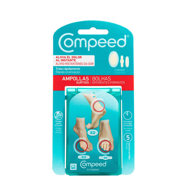Compeed Blister Plaster Mixpack – Hydrocolloid plasters in various sizes – for blisters on heels, toes and for small blisters, 5 plasters