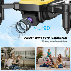 SIMREX X300C Drone with 720P HD Camera, RC Quadcopter Foldable Drone, Mini Drone with Altitude Hold, 3D Flip, Headless Mode, Gravity Control and 2 Batteries, Gifts for Kids, Adults, Yellow