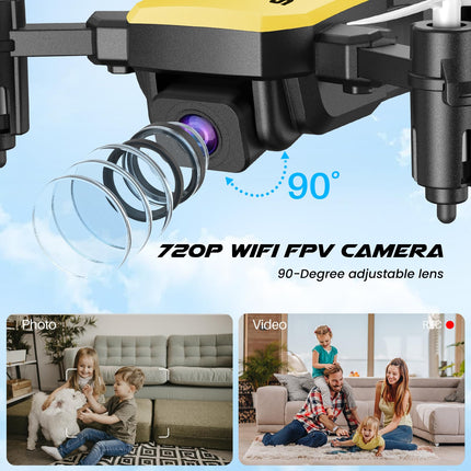 SIMREX X300C Drone with 720P HD Camera, RC Quadcopter Foldable Drone, Mini Drone with Altitude Hold, 3D Flip, Headless Mode, Gravity Control and 2 Batteries, Gifts for Kids, Adults, Yellow