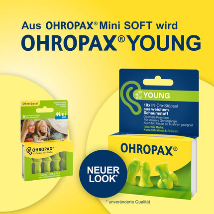 OHROPAX Young earplugs – for ears with smaller ear canals – soft foam in-ear plugs – sound insulation value SNR 35 dB – ideal for rest, concentration, and leisure – 10 pieces