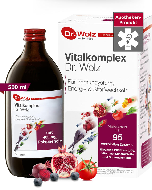 Dr. Wolz Vital Complex 500ml - Micronutrient complex with 95 ingredients - Vitamins, minerals, trace elements &amp; secondary plant substances - Vita Juice Concentrate for the immune system - vegan