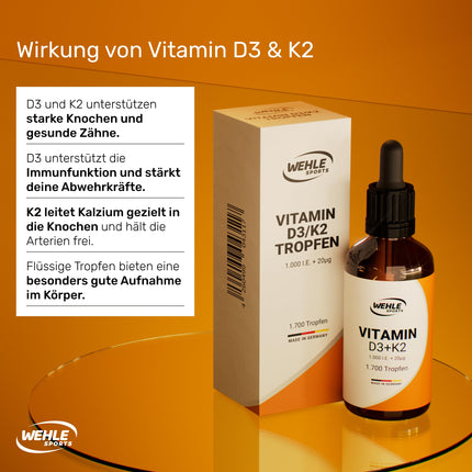 Vitamin D3 K2 Drops High Dose [1000 IU] - Vit D3 K2 High Dose - Vitamin D K2 - Vitamin D3 K2 Oil - Vitamin D3 K2 1000 IU - 50ml 1700 Drops - Highly Bioavailable - LABORATORY TESTED Wehle Sports®