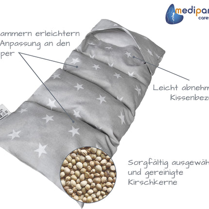 Medi Partners Cherry Stone Pillow 60x20cm 800g 100% Cotton 5 Chambers Large Organic Natural Heat Pillow Cold Therapy Removable Cover (Stars)