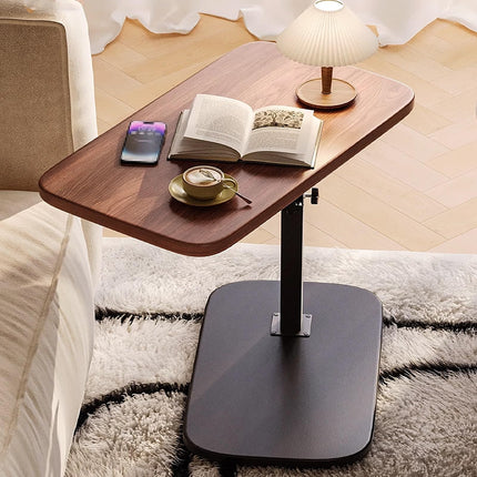 Side Table C Shape Metal Bedside Table Made of Synthetic Fiberboard, Liftable Nightstand for Bedroom, Thickened Table Top Rotates 360°, for Home, Hospital (Brown)