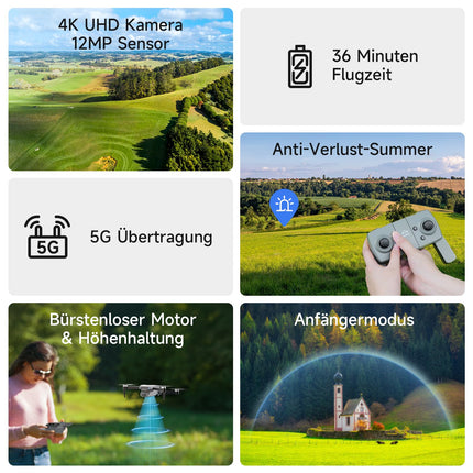Ameta Drone with 4K Camera for Adults, S20 Lite FPV Drone for Beginners, RC Quadcopter with Brushless Motor, 36 min Flight Time, Altitude Hold, Circle Flight, Gift Toy for Kids (165 g)