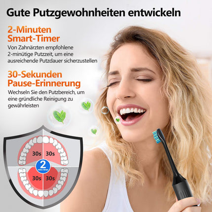 Electric Toothbrush, Sonic Toothbrush, Quiet Electric Toothbrush with 3 Intensities and 5 Modes, 40,000 VPM, IPX7, Toothbrush with 90-Day Battery Life and Timer, Ritter Black