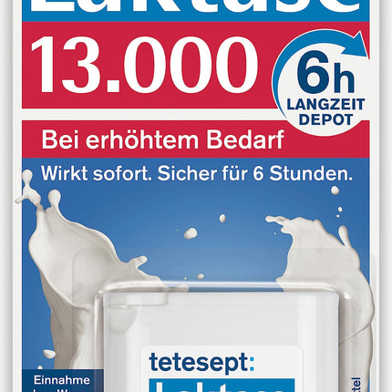 tetesept Lactase 13,000 – Lactase tablets for lactose intolerance – Dietary supplement with immediate effect &amp; 6h long-term depot – 1 can of 40 tablets