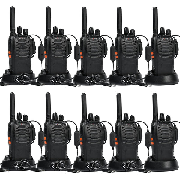 Walkie Talkie PMR446 License-Free Two-Way Radio, Pofung PT88E 16 Channels Professional Rechargeable Long-Range Walkie Talkies with USB Charging Station and Earpieces Black 10 Pack