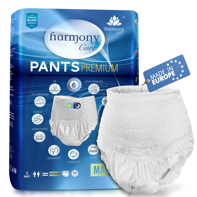 Harmony Care ® MAXI highly absorbent adult diapers – discreet incontinence pants for women and men – adult diapers, size L – 8 pieces test pack