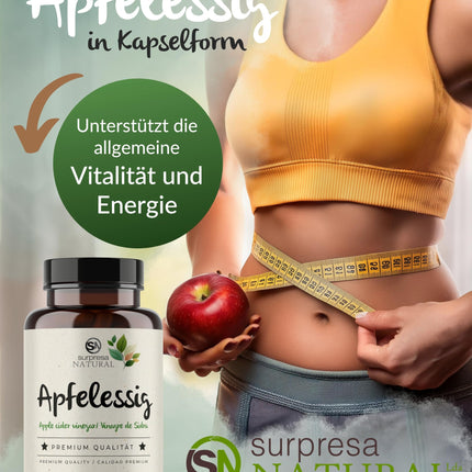 Surpresa Natural Apple Cider Vinegar Capsules High Dose I 1 x 180 Capsules I 1000mg Apple Cider Vinegar per Daily Dose I Apple Cider Vinegar Dietary Supplement Vegan &amp; Laboratory Tested I Apple Cider Vinegar
