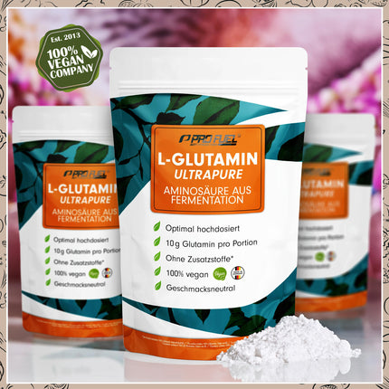 L-Glutamine Powder 500g vegan, optimally high dosage &amp; tasteless, L-Glutamine without additives, ultrapure with over 99.9% purity, from fermentation, laboratory-tested, supply for 50 days