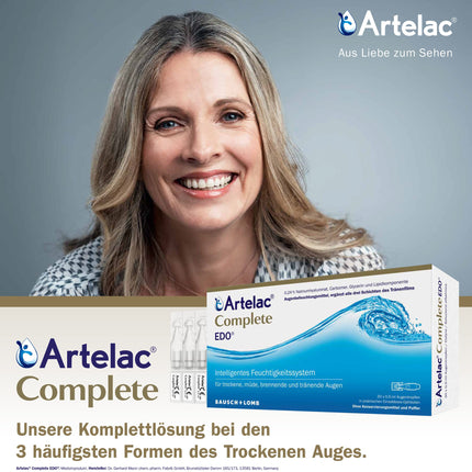 Artelac Complete EDO eye drops: Eye drop solution with a triple active principle (lipids, hyaluronic acid &amp; carbomer) for dry eyes, in practical ophthalmic capsules, 30 x 0.5 ml