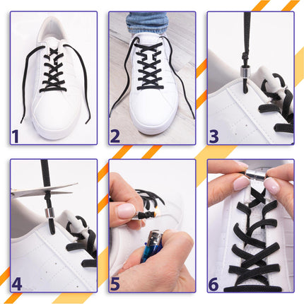SULPO flat no-tie shoelaces - Elastic shoelaces with metal caps - Quick-release shoelaces - Rubber shoelaces for adults &amp; children - No-tie shoelaces