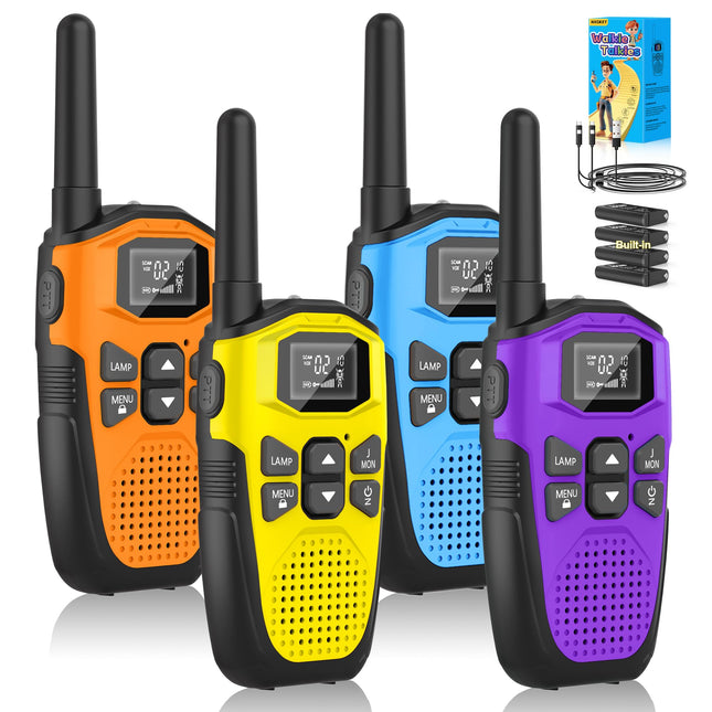 Walkie Talkie Set of 4, NXGKET Walkie Talkie Rechargeable for Adults and Children, Long Range 5km Walkie Talkie with Li-ion Battery, Walkie Talkies VOX Flashlight for Outdoors, Camping, Hiking