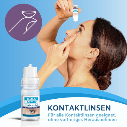 TEARS AGAIN Hyaluron 0.3% SET GEL eye drops for dry, reddened, irritated, or itchy eyes, for intensive moisturizing of the eye surface, preservative-free, 2 x 10 ml solution