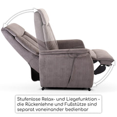 Raburg TV chair with stand-up aid, recliner chair with reclining function, electric with remote control, 2 motors, pocket spring core/comfort upholstery, up to 120 kg, microfiber, Emma, ​​silk grey