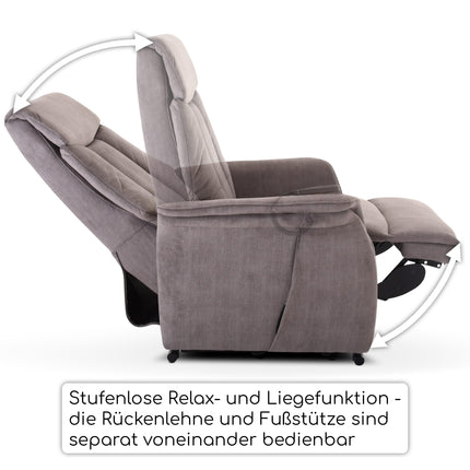 Raburg TV chair with stand-up aid, recliner chair with reclining function, electric with remote control, 2 motors, pocket spring core/comfort upholstery, up to 120 kg, microfiber, Emma, ​​silk grey