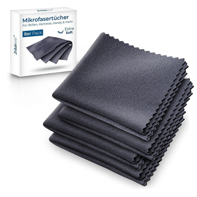 Zrilubkrelz® 8 Lens Cleaning Cloths in Optician Quality - 20 x 20 cm - Microfiber - Extra Soft &amp; Absorbent