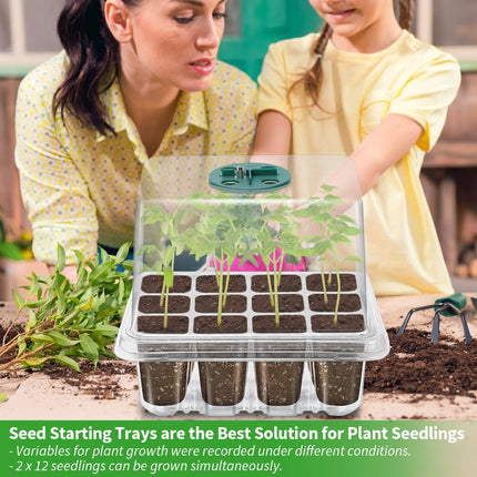 Qoolife Indoor Greenhouse Propagator, Mini Greenhouse Propagation Set with Raised Lid, Seedling Starter with Plant Lights with Full 2 ​​Pieces (Transparent)