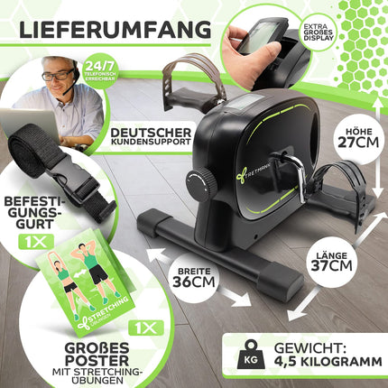 New Tretmann Basic Pedal Trainer Set - extra stable &amp; quiet - including fastening strap - DEKRA tested - leg trainer for seniors exercise bike mini bike black green