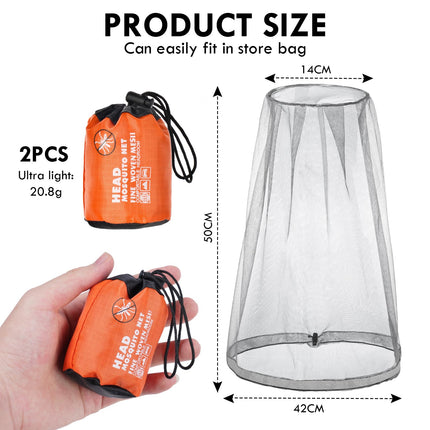 ACWOO 2PC Head Net Face Mesh Head Cover, Mosquito Head Net Face Mesh, Net Head Protection Net, Head Net Face Mesh Head Cover for Outdoor Lovers, Climbing, Fishing, Beekeeping (Gray)