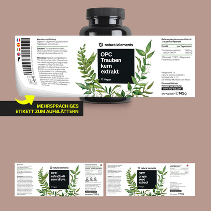 OPC Grape Seed Extract - 240 high-dose capsules for 8 months - Pure OPC from European grapes - Vegan, tested in German laboratories
