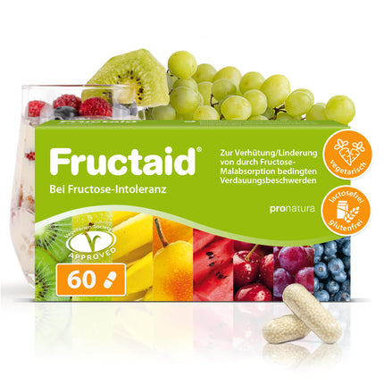 pro natura Fructaid – 60 capsules for fructose intolerance, a medical device for the prevention and relief of digestive problems caused by fructose malabsorption