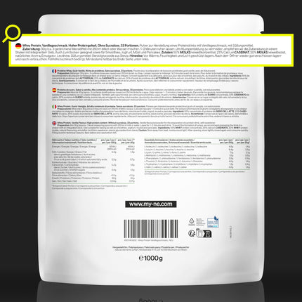 Whey Protein Powder – Vanilla – 1kg – 24g protein per serving – not too sweet, only natural flavors – high dosage – produced in Germany &amp; laboratory tested