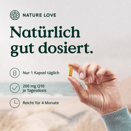 NATURE LOVE® Coenzyme Q10 High Dose - 200mg per capsule - 120 vegan capsules in a 4-month supply - From plant fermentation - High dosage &amp; produced in Germany