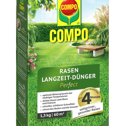 COMPO lawn fertilizer with long-term effect - No chance for moss and weeds - 1.5 kg for 60 m² - COMPO Lawn Long-Term Fertilizer Perfect
