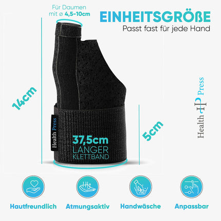 Health Press® Thumb Brace – Breathable Thumb Splint – Universal Thumb Protection Right/Left – Thumb Brace for the Thumb Saddle Joint – Thumb Support – Medically Certified Thumb Orthosis