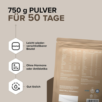 edubily nutrition® Collagen Powder • From certified pasture-fed farming • Premium collagen hydrolysate with co-factors for joint health and strong connective tissue • In a velcro bag (750 g)