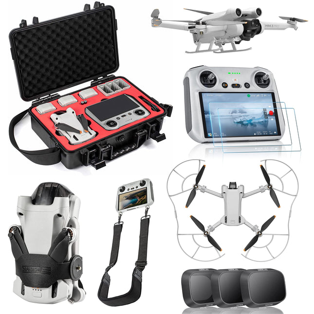 STARTRC Mini 3 Pro Accessory Set, 7 in 1 Waterproof Bag, HD Glass, Filter, Propeller Holder, Propeller Guard, Lanyard, Landing Gear for DJI Mini 3 Pro Drone (Without Drone and Controller)