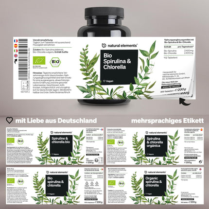 Organic Spirulina &amp; Chlorella Tablets – 500 Tablets – 100% Pure &amp; Natural – Certified organic, laboratory-tested, no additives, vegan, and produced in Germany