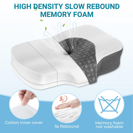 Elviros Orthopedic Memory Foam Pillow, Neck Pain Relief Pillow, Sleeping Pillow, Ergonomic Neck Pillow, Neck Support Pillow, Anti-Snoring Pillow for Side Sleepers, Stomach Sleepers, White