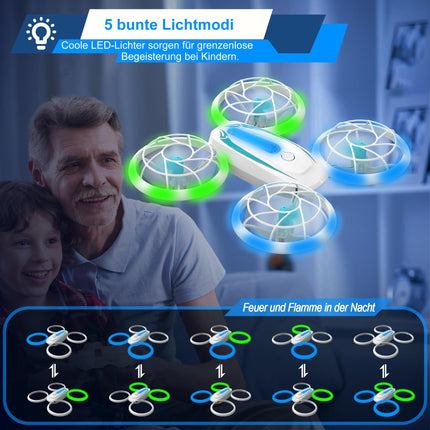 Wipkviey T18 Mini Drone for Kids, RC Quadcopter with Altitude Hold and Headless Mode, Drone with Blue and Green Lights and 360° Rotation for Boys Girls Beginners, 2 Batteries