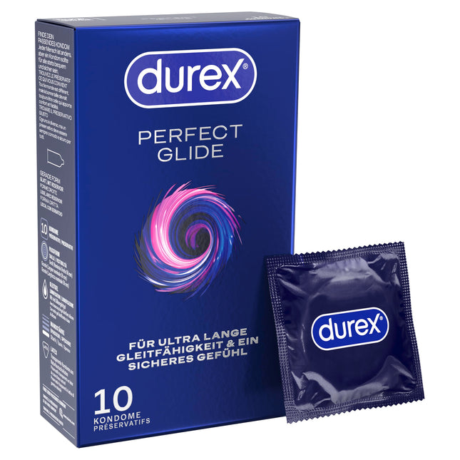 Durex Perfect Glide Condoms – With plenty of silicone lubricant for extra long-lasting lubrication and a secure feeling – 10-pack (1 x 10 pieces)