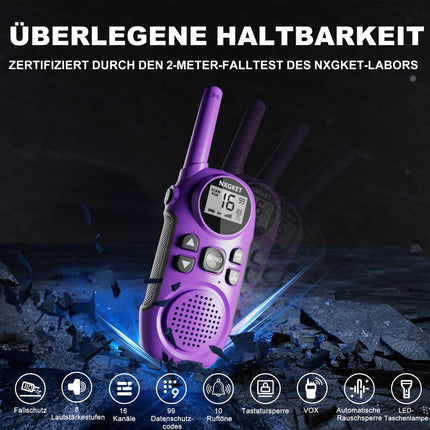 NXGKET Walkie Talkie Set of 3, Walkie Talkie for Kids and Adults, Rechargeable with Li-Ion Battery, Radio Gift for Girls and Boys 4 Years, 3km Range Toy Walkie Talkie with Vox for Outdoors, Camping, Hiking