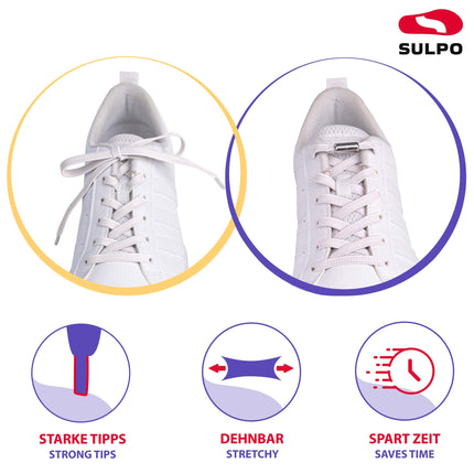 SULPO flat no-tie shoelaces - Elastic shoelaces with metal caps - Quick-release shoelaces - Rubber shoelaces for adults &amp; children - No-tie shoelaces