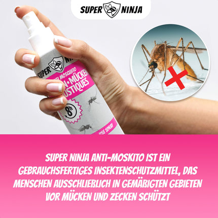 Super Ninja Mosquito Spray &amp; Tick Repellent DEET-Free 100 ml - Effective Insect Repellent, Safe for Children 1 Year and Over - Protection against Mosquitoes &amp; Ticks, Mosquito Repellent Pump Spray