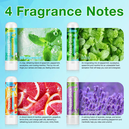 Nasal Stick 4 Pack, Fast relief from a blocked nose, Improves breathing and increases focus, Made with essential oils and menthol, Provides a fresh, cooling sensation
