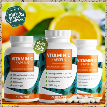 Vitamin C high-dose - 365 capsules - 500 mg buffered vitamin C - high-quality calcium ascorbate optimally dosed - no unwanted additives - laboratory-tested with certificate - one-year supply